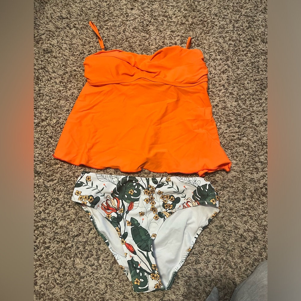 Women’s orange/floral swimsuit